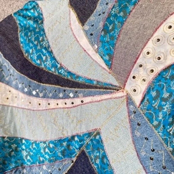 Patchwork Denim 100% Cotton Jacket Sz M Art to Wear Shabby Chic Hippie Bohemian - Picture 16 of 16